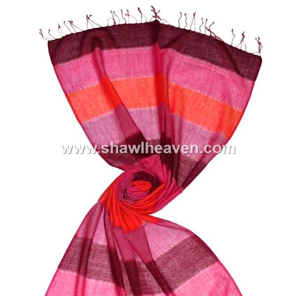 Hot pink wool scarf with colorful stripes